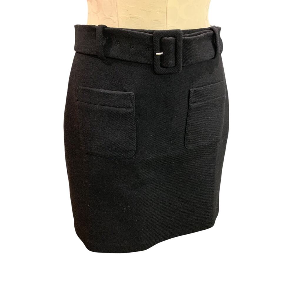 Size 2P Loft Petites Black Belted Skirt Side Zip Black Lined